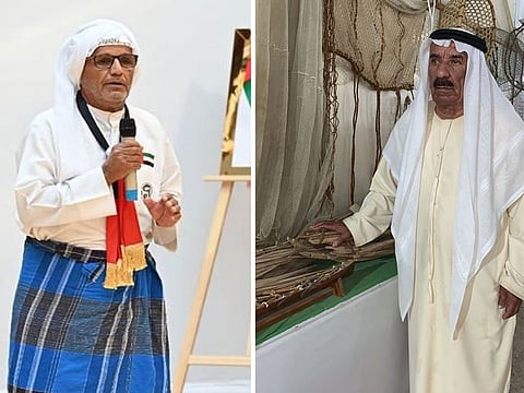 Guardians of UAE Marine Heritage Saleh Hanblou, left, and Nasser Hassen Al Kas Al Ali.