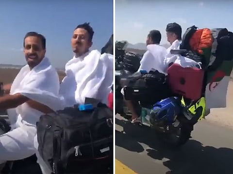 Walid and Mohammed loaded their motorbike with all they need during their journey, including sleeping bags, fuel reserves and food.