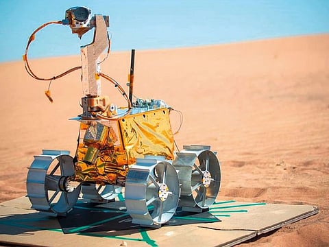 The Rashid Rover, seen here in a file photo during a test run in the UAE desert, will study the lunar soil in an unexplored area during its mission
