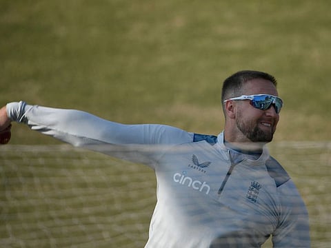 Englands Liam Livingstone bowls during a training session ahead of their first Test against Pakistan in Rawalpindi.