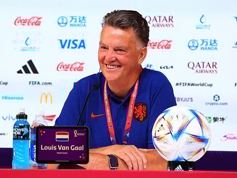 Netherlands coach Louis van Gaal during the press conference ahead of the round 16 match against USA in Doha.