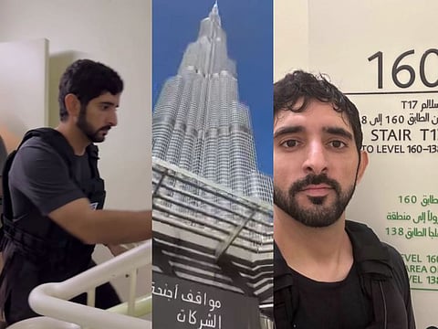 A champion of an active lifestyle, Sheikh Hamdan, also known as Fazza, uploaded a selfie on Instagram from the stairwell of Level 160 — the highest point inside the world’s tallest skyscraper.
