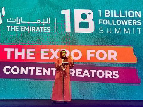 Alia Al Hammadi, CEO of the New Media Academy speaking at the IBillion Followers Summit on Saturday in Dubai.