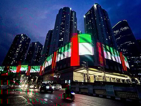 Many locations in the Indonesian capital Jakarta were lit up by the digital display of UAE flags