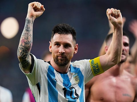 Argentina's Lionel Messi celebrates at the full time whistle after beating Australia 2-1 in the last 16 clash of the FIFA World Cup in Qatar.