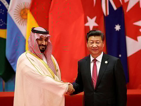 Chinese President Xi Jinping shakes hands with Saudi Arabia's Crown Prince Mohammed bin Salman during the G20 Summit in Hangzhou, Zhejiang province, China.