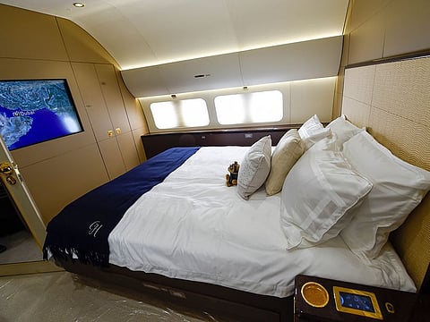 The interior of a Boeing Business Jet 2 at the MEBAA Show 2022, in Dubai.