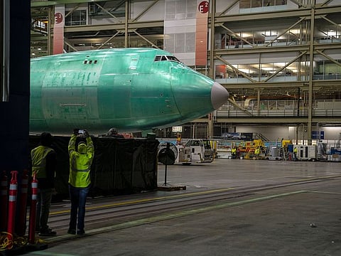 A Boeing 747 plane during an event at the company's facility in Everett, Washington, US.
