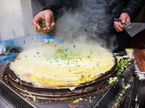 Jianbing is a traditional Chinese street food similar to crêpes