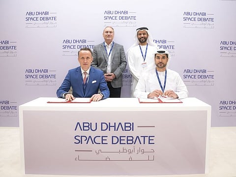 The UAE Space Agency and Amazon Web Services (AWS) officials during the signing ceremony of an agreement to support the space sector in the UAE.