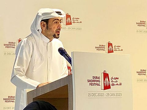 Ahmed Al Khaja, CEO of Dubai Festivals and Retail Establishment (DFRE) addressing Thursday's press conference on the upcoming Dubai Shopping Festival in Dubai.