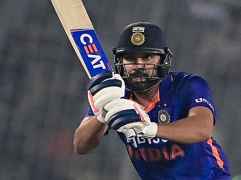 India's Rohit Sharma plays a shot during the second ODI match against Bangladesh at the Sher-e-Bangla National Cricket Stadium in Dhaka.