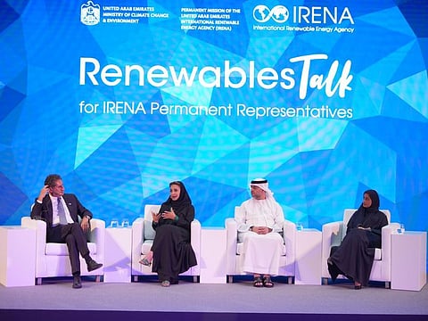 (from left) Francesco La Camera, IRENA director-general; Dr Nawal Al Hosany, permanent UAE representative to IRENA; Majid Al Suwaidi, COP28 director-general; and Zainab Al Ali, head of outreach and stakeholder relations at Masdar