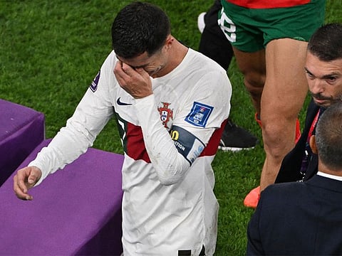 Cristiano Ronaldo left the pitch in tears after Portugal were shocked by Morocco in the World Cup quarter-finals