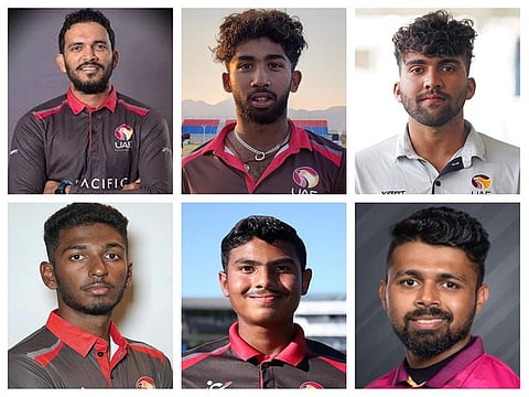 Six UAE players (clockwise from left top) CP Rizwan, Vriitya Aravind, Alishan Sharafu, Basil Hameed, Aayan Khan and Karthik Meiyappan have been shortlisted for the IPL auction, to be held on December 23.