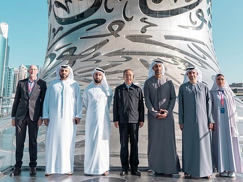 Hu Chunhua (centre) with UAE officials at the museum on Tuesday in Dubai