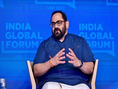 Indian minister of state Rajeev Chandrasekhar at the India Global Forum.