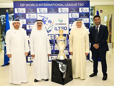 From left: Abdulla Bin Damithan, Sultan Ahmed Bin Sulayem, Group Chairman and CEO of DP World, Khalid Al Zarooni and Mubashshir Usmani, Emirates Cricket Board General Secretary after signing the five-year deal.