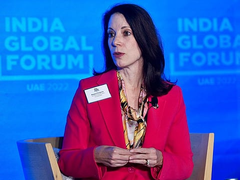 Meghan Gregonis, Consul General of the United States of America in Dubai, speaks at the India Global Forum.