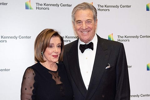 Nancy Pelosi and her husband, Paul Pelosi arrive at the State Department for the Kennedy Centre Honours State Department Dinner, on Dec. 7, 2019, in Washington.