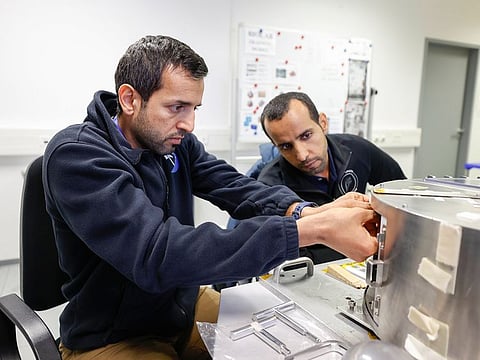 Sultan AlNeyadi (left) and Hazzaa AlMansoori training