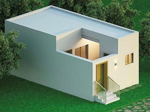 A model of the house to be built in a village planned for the flood-victims in Balochistan by the Pakistan Association in Dubai