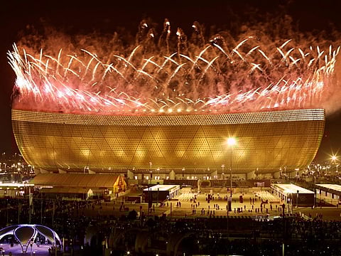 A view of a pyrotechnic display from outside the Lusail Stadium after the World Cup final between Argentina and France on Sunday.