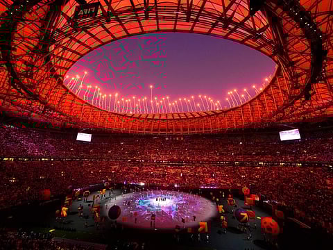 Fireworks explode as artists perform during the World Cup closing ceremony before the final between Argentina and France at the Lusail Stadium on Sunday.