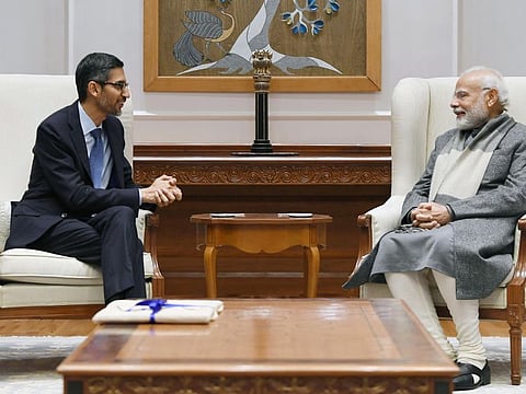 Alphabet and Google CEO Sundar Pichai calls on Prime Minister Narendra Modi, in New Delhi on Monday, December 19, 2022.