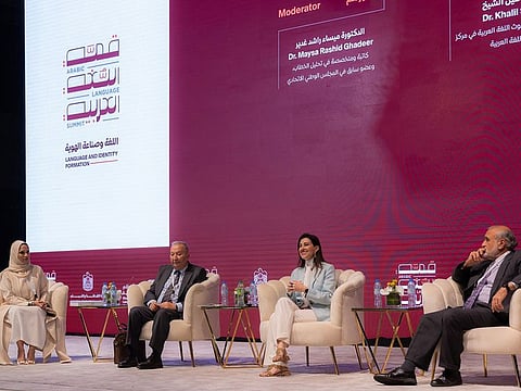 Panelists at the Arabic Language Summit in Abu Dhabi on Wednesday review ‘Curriculum Status Report’ in a special session.