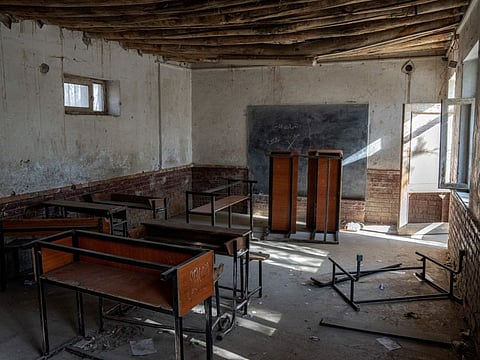 A classroom that previously was used for girls sits empty in Kabul, Afghanistan, Thursday, Dec. 22, 2022. The country's Taliban rulers earlier this week ordered women nationwide to stop attending private and public universities effective immediately and until further notice. They have banned girls from middle school and high school, barred women from most fields of employment and ordered them to wear head-to-toe clothing in public. Women are also banned from parks and gyms. (AP Photo/Ebrahim Noroozi)
