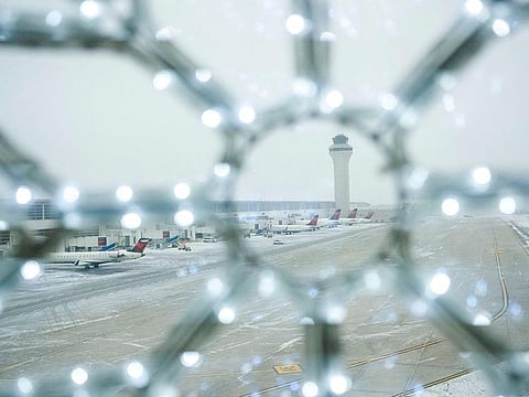 A view of the Detroit Wayne County Metro Airport on Christmas Eve following Winter Storm Elliot December 24, 2022 in Detroit, Michigan.