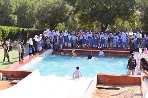 Orphan students having a fun time at Karachi's elite holiday resort.