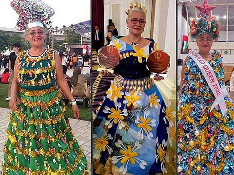 Marissa Postre – a Filipina nanny in UAE, is famous for making gowns with recycled materials.