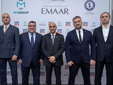 From left: Fuad Karimov, CEO of Pasha Property Management /Facility Management, Telman Aliyev, Caspian Energy Club Chairman & CEO, Muhammed Murad Al Blooshi, Ambassador Extraordinary & Plenipotentiary of the UAE to the Azerbaijan Republic, Emil Isgandarov, President of MyGroup and Chairman of Boad of Caspian Energy, UAE, and Samir Kasimov, Advisor of the Chairman of North West Construction