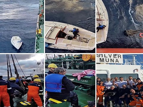 A combination of screen grabs from a video chronicles the rescue and its happy ending