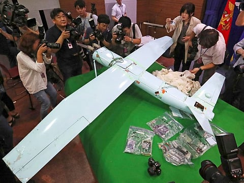 A suspected North Korean drone is viewed at the Defense Ministry in Seoul, South Korea, on June 21, 2017. South Korea said Monday, Dec. 26, 2022, it fired warning shots after North Korean drones violated the South’s airspace.
