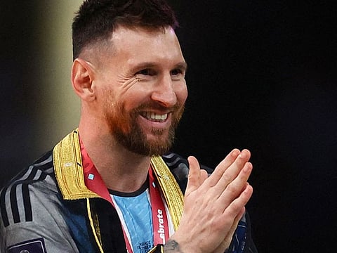 File photo of Messi gesturing during the Qatar 2022 World Cup trophy ceremony