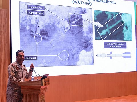 Saudi-led coalition spokesperson, Colonel Turki Al Malki speaks during a news conference in Riyadh on December 26, 2021.