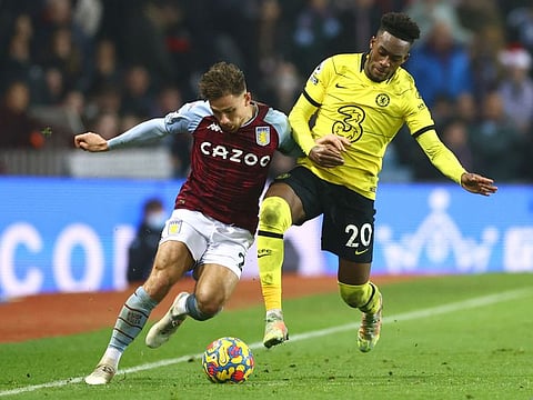 Chelsea's Callum Hudson-Odoi vies with Aston Villa's Matty Cash during their Premier League clash on Sunday.