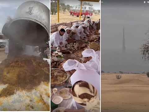 Sheikh Hamdan enjoys a picnic in the Dubai desert