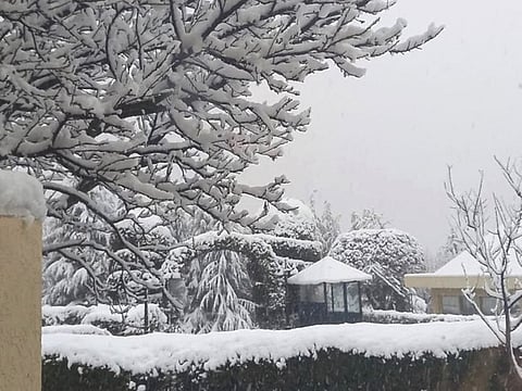 Traffic police have advised the drivers to be cautious of slippery conditions on roads through northern Pakistan. The photo was taken in Bhurban on December 27, 2021.