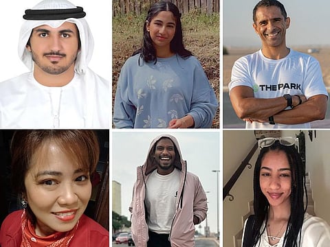 (clockwise from top left) Ahmed Yousef, Ayidah Tariq, Frederico Martins, Raida Ahmed, Preetam Savio, and Glorianne Montefrio