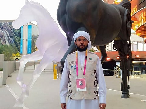 Arshad in front of Alif - the Mobility Pavilion at Expo 2020 Dubai