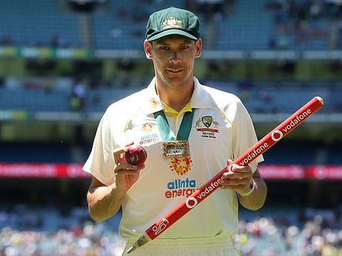 Australian pacer Scott Boland celebrates after Australia won the match and retained the Ashes at Melbourne Cricket Ground on Tuesday.