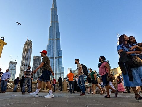 Tourists near Burj Khalifa in Dubai
