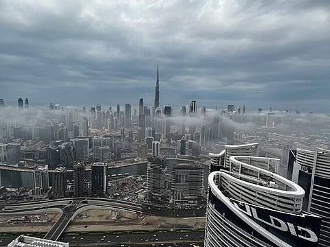 Dubai's Burj Khalifa on a cloudy day