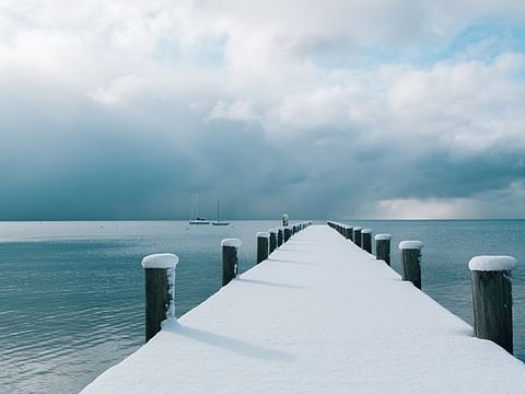 Lake in snow: The eerie quiet was occasionally broken by snowplows and shovels