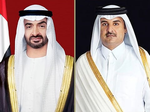 UAE President Sheikh Mohamed bin Zayed Al Nahyan and Sheikh Tamim bin Hamad Al Thani, the Emir of Qatar.
