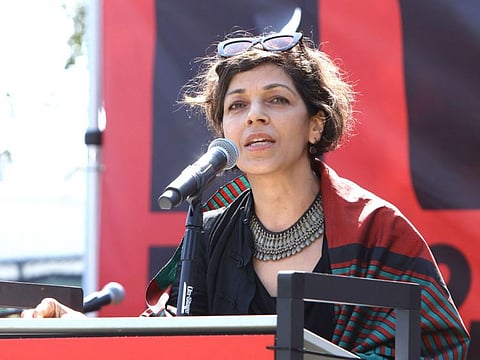 Rina Amiri speaks during "Rise For And With The Women Of Afghanistan: Los Angeles." in West Hollywood, California.